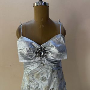 Silver Heavy Embellished Bow Gown