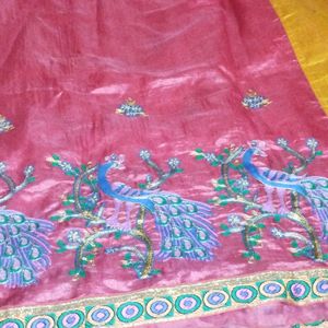 Beautiful Yellow And Pink Chanderi Silk Saree