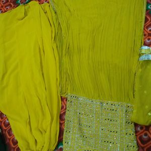 Mirror Work Nyracut Kurti Sharara With Net Duppatt