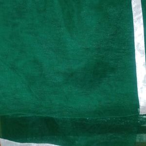 Net Green Dupatta With Silver Border