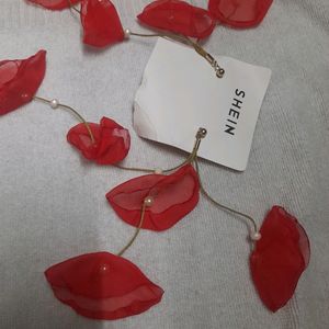 Shein Red Flower Petal Tassel Dangle Earrings 🌹