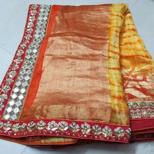 Heavy Work Saree With Pearl,Jari And MirrorWork