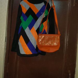Buy Women Vibrant Multi Winter Sweater And Bag Fre