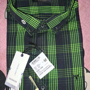 Branded Shirt Black Colour With Green Check Prints