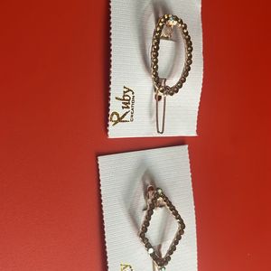 Gold Stone Oval And Diamond Shape Hair Accessories