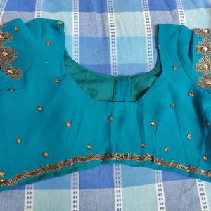 Teal Heavy Embroidery Saree With Blouse