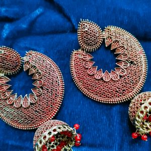 Traditional Golden Red Jhumka