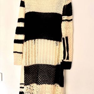 White Black Stripped Cardigan