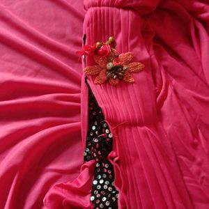 Pre-plit Pallu Pink Saree