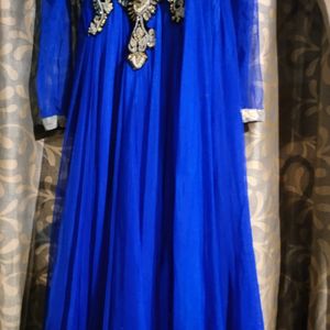 Navy Blue Long Gown With Dupatta