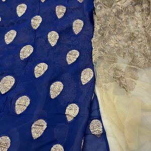 New Royal Blue And Gold Banarsi Silk Organza Saare