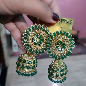 Green Jhumka Light Weight Partywear