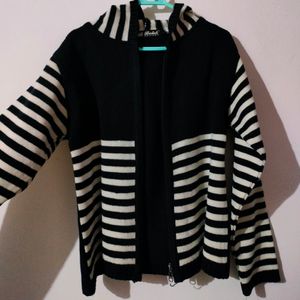 Woolen Black White Strip Jacket