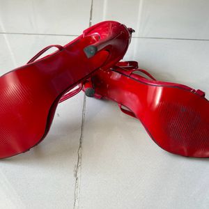 Koovs Red Three Straps Stilettos