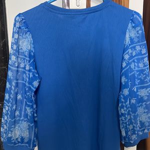 And Blue Top With Puffed Sleeves