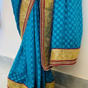 Firozi Blue Saree 💙 With Margenta Pink Blouse