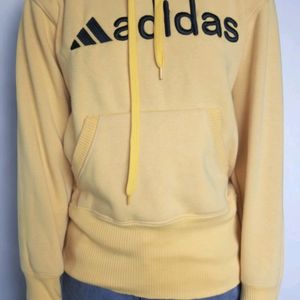 Yellow Adidas Logo Print Sweatshirt With Hoodie