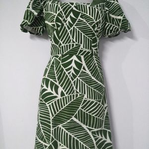 Green Tropical Print Summer Dress