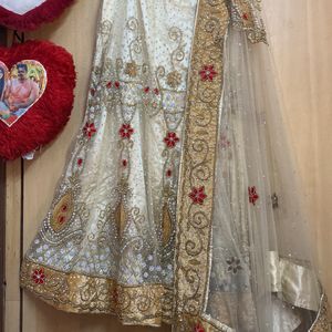 Heavy Hand Work Off White Bridal Lehanga