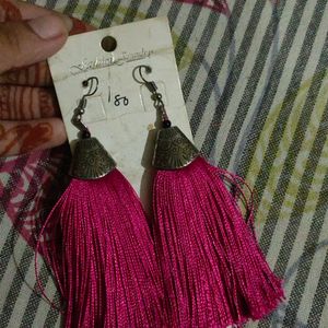 Pink Thread Earrings For Girls