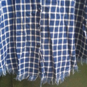 Denim Blue Check Shirt Top For Women