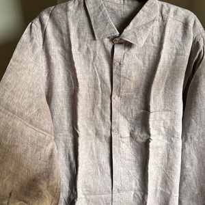 Linen Blend Shirt - Tan/Greyish Brown