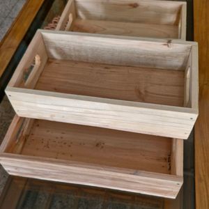 Set Of 4 Rectangular Wooden Baskets