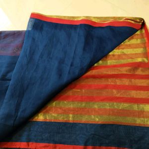 Beautiful Blue Saree With Red Blouse