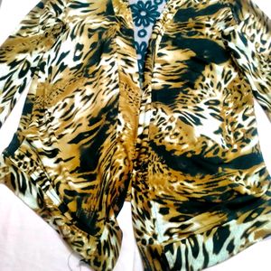 Designer Brown Tiger Print Cotton Netted Jacket