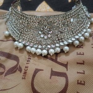 Silver Diamond Pearl Choker