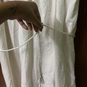 White Plain Dress Embroidered Strap