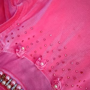 A Pink Ethnic Velvet Gown Medium Size For Girls