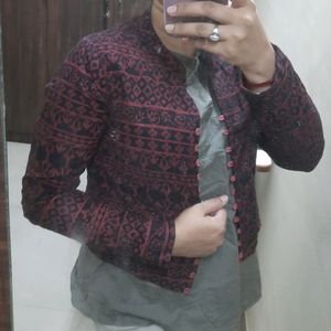 maroon ethnic printed jacket