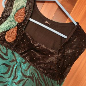 Green And Black Embroidered Dress (Women)