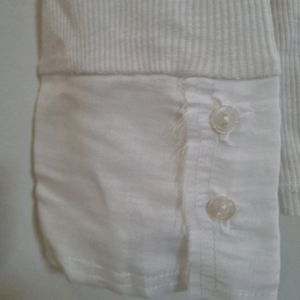 Zara White Sheer Top With Shirt Detailing