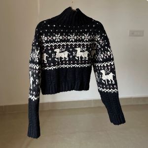 Nordic Reindeer Crop Knit Cardigan