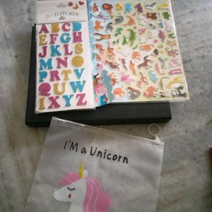 Stickers,Pom PomsAnd Unicorn Pouch