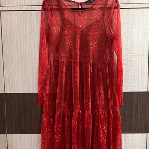 Vero Moda Red Sheer Dress (Size L)