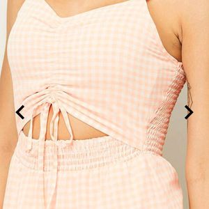 Ginger Checked Fit&Flare Dress Peach