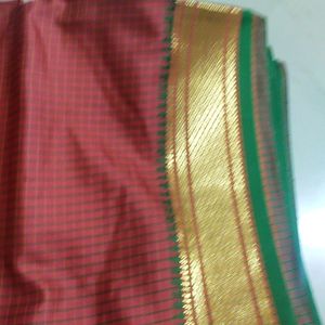 Red & Green Saree With Blouse Piece