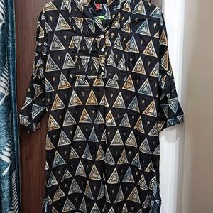 Black And Golden Print Short Kurti Tunic[ xl ]