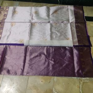 Unused Banasari Saree...cream And Purple