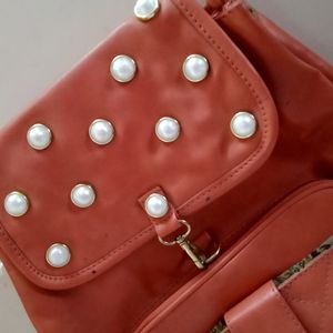 Peach Pearl Leather Backpack