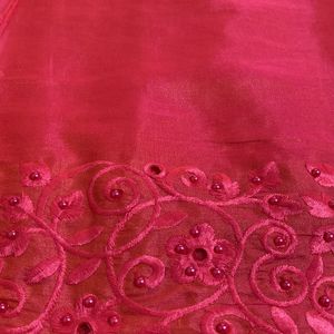 New Double Shaded Pink Saree With Cut Works