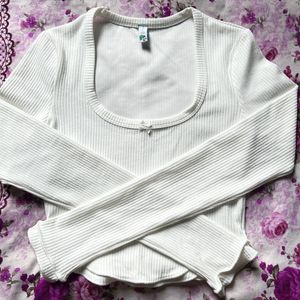 White Lettuce Hem Plain Crop Top