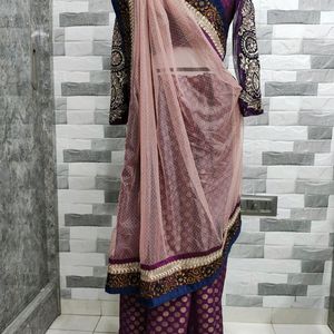 Purple Net Saree