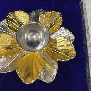 Sliver Flower Diya  With Granite Base Pooja Needs