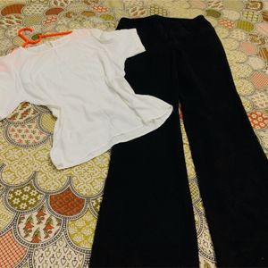 30 SizeBlack Bellbotom Pant With Cute White Top