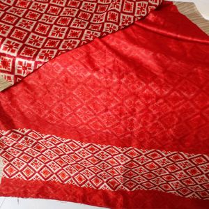 Half-and-half Dark Red Art Silk saree