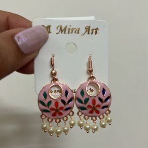 Baby Pink Floral Mini Jhumki Pearl Drop Earrings